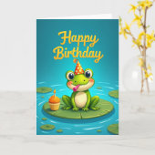 かわいいカエル 誕生日カード カード (黄色い花)