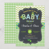 かわいいカエル 赤ちゃんのお披露目 男の子 男女兼用 カエル 招待状 (正面/裏面)