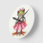 かわいいカエルinピンク ラウンド壁時計 (傾斜)