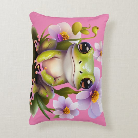 かわいいカエルinフラワーソファ アクセントクッション (裏面(縦))