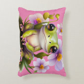 かわいいカエルinフラワーソファ アクセントクッション (正面(垂直))