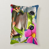 かわいいカエルonピンクの花枝と雲 アクセントクッション (裏面(縦))