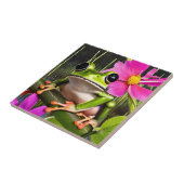 かわいいカエルonピンクの花枝 タイル (側面)