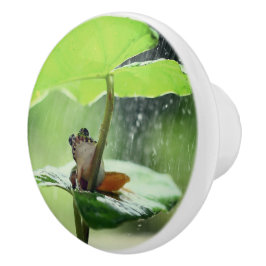 かわいいカエルonリリー美しいグリーン自然 セラミックノブ