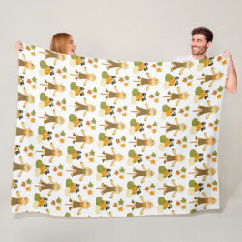 かわいいカカシとカボチャの列 フリースブランケット