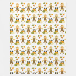 かわいいカカシとカボチャの列 フリースブランケット