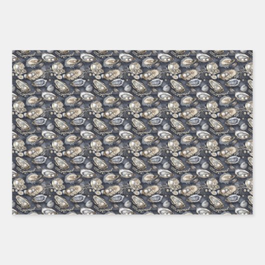 かわいいカキと真珠のタイル模様 ラッピングペーパーシート (正面2)