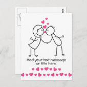 かわいいカキスをするップルでテキストを追加 ポストカード (正面/裏面)