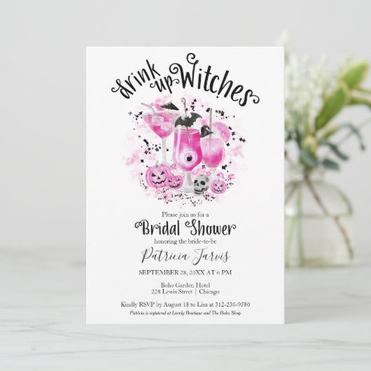 かわいいカクテルハロウィーンブライダルシャワー招待状 (スタンド正面)