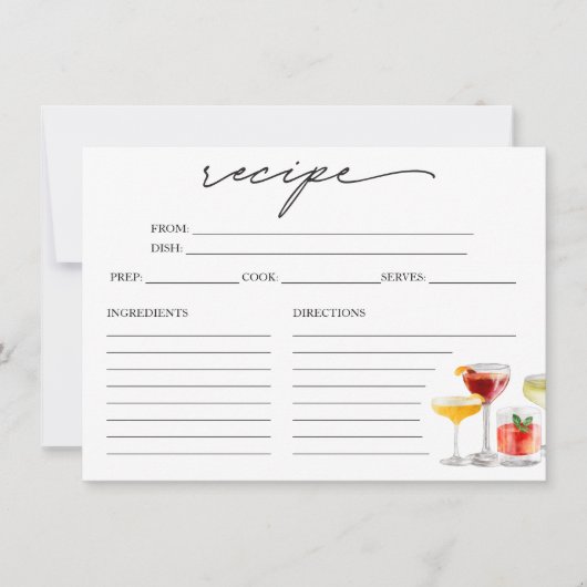 かわいいカクテルブライダルシャワーレシピカード 招待状 (正面)