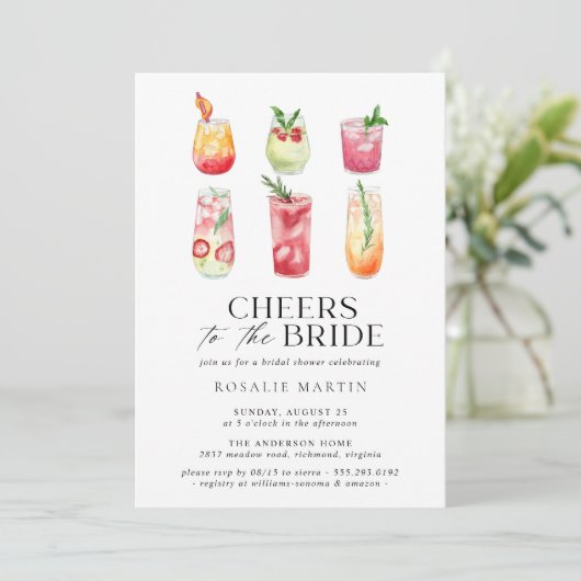 かわいいカクテル |シンプルおもしろい夏ブライダルシャワー 招待状 (スタンド正面)
