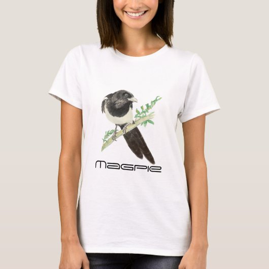 かわいいカササギの鳥,野鳥観察,自然,野生動物,庭 Tシャツ (正面)