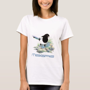 かわいいカササギの鳥，野鳥観察,自然，野生動物，庭 Tシャツ