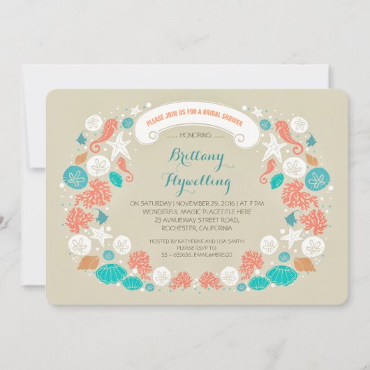 かわいいカジュアルビーチブライダルシャワー招待状 招待状 (正面)
