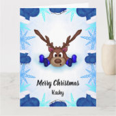 かわいいカスキー　アイススケートを履いたサンタのトナカイ カード (正面)