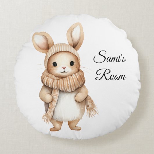 かわいいカスタマイズウサギ枕 ラウンドクッション (正面)