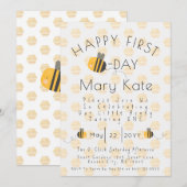 かわいいカスタマイズハチミツの蜂 ファーストバースデー 招待状 (正面/裏面)