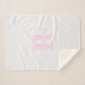 かわいいカスタマイズ可能モノグラム | ピンクグラデーションとグレー シェルパブランケット (正面(横))