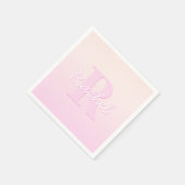 かわいいカスタマイズ可能モノグラム | ピーチ&ピンクグラデーション色 スタンダードカクテルナプキン (角)