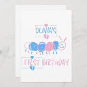 かわいいカスタマイズ子供の落書きワーム描き誕生日 招待状 (正面/裏面)