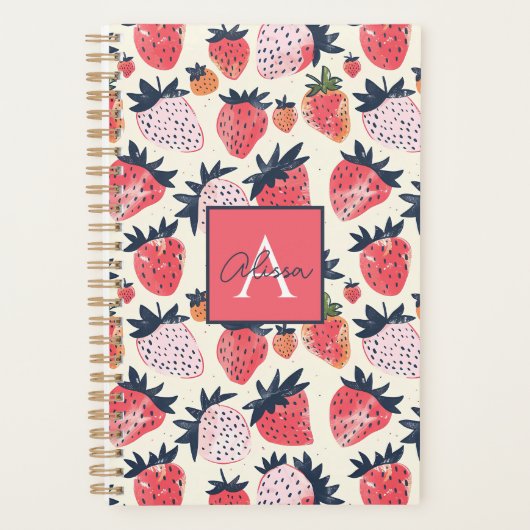 かわいいカスタムいちご柄 プランナー手帳 (正面)
