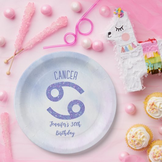 かわいいカスタムがん紫色の星占い誕生日パーティー ペーパープレート (パーティー)