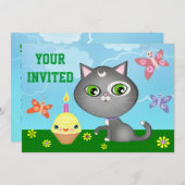 かわいいカスタムな子猫の子供の誕生日のパーティの招待状 招待状 (正面/裏面)