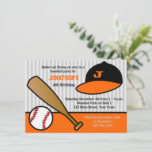 かわいいカスタムの誕生日パーティーオレンジ&ブラック 招待状 (スタンド正面)