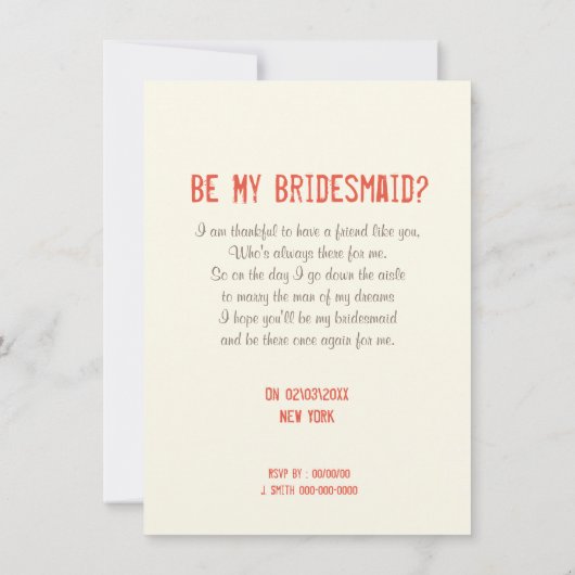 かわいいカスタムは私の花嫁の付き添いやメイド・オブ・オーナー(花嫁付き添い人) 招待状 (裏面)