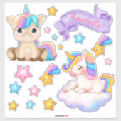 かわいいカスタムウォーターカラースターズアンドベビーユニコーン シール (シート)