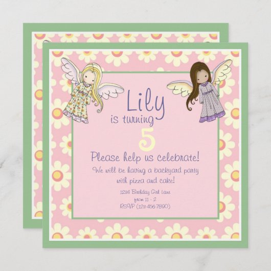 かわいいカスタムエンジェルフェアリー誕生日パーティー招待状 招待状 (正面/裏面)