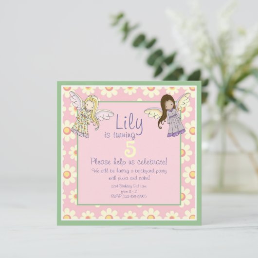 かわいいカスタムエンジェルフェアリー誕生日パーティー招待状 招待状 (スタンド正面)