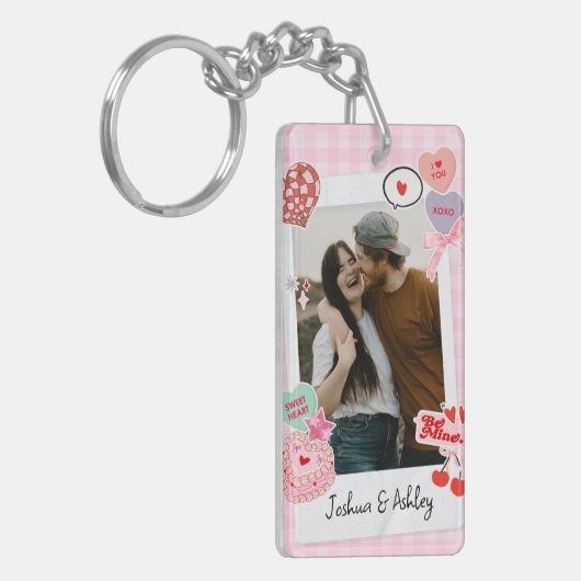 かわいいカスタムカップルの写真と文字プレゼント キーホルダー (正面左)