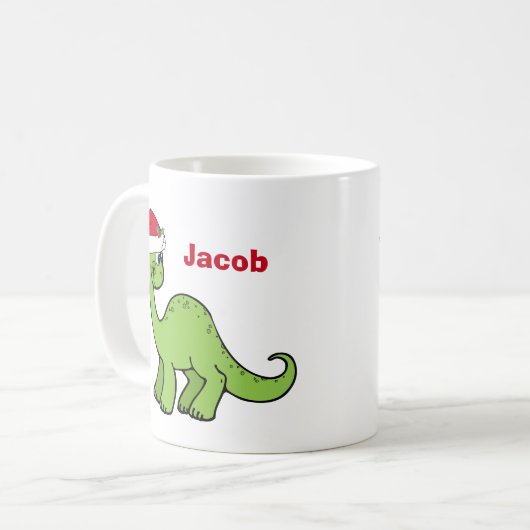 かわいいカスタムクリスマスキッズ恐竜サンタ コーヒーマグカップ (正面左)