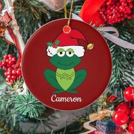 かわいいカスタムクリスマスフロッグサンタ セラミックオーナメント