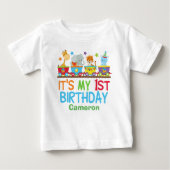 かわいいカスタムサーカス動物トレイン私の1歳の誕生日 ベビーTシャツ (正面)