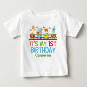 かわいいカスタムサーカス動物トレイン私の1歳の誕生日 ベビーTシャツ