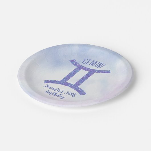 かわいいカスタムジェミニサインパープルバースデーパーティー ペーパープレート (アングル)