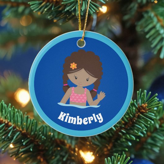 かわいいカスタムスイムチームアフリカンアメリカン・ガール セラミックオーナメント