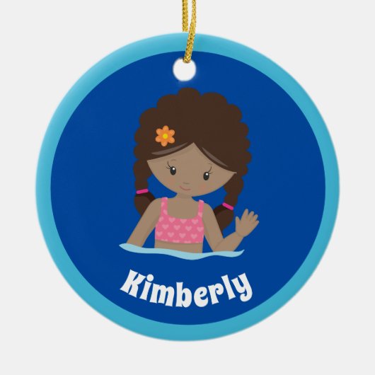 かわいいカスタムスイムチームアフリカンアメリカン・ガール セラミックオーナメント (正面)