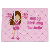 かわいいカスタムチアリーダー女子ピンク誕生日 ラージペーパーバッグ (正面)