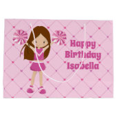 かわいいカスタムチアリーダー女子ピンク誕生日 ラージペーパーバッグ (裏面)