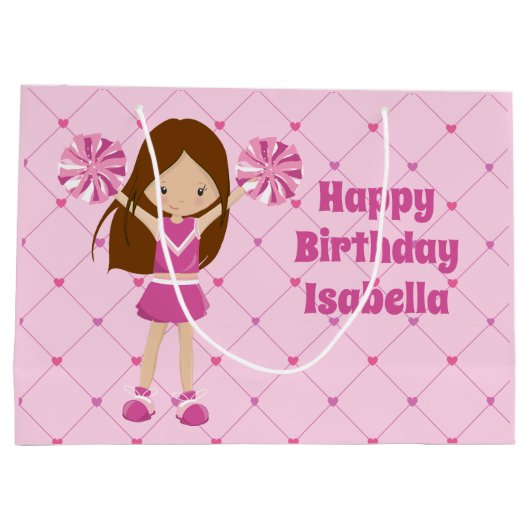 かわいいカスタムチアリーダー女子ピンク誕生日 ラージペーパーバッグ (裏面)