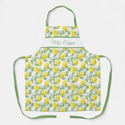 かわいいカスタムネームのレモン柄 エプロン (正面)