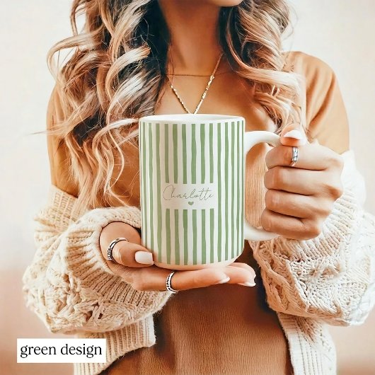 かわいいカスタムネームストライプコーヒーマグ コーヒーマグカップ