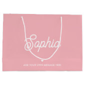 かわいいカスタムネーム プレtty ピンク モダン ガーリー 誕生日 ラージペーパーバッグ (裏面)