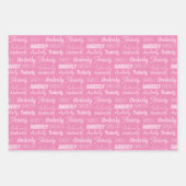 かわいいカスタムピンクネームタイポグラフィガールズ誕生日 ラッピングペーパーシート (正面3)