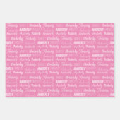 かわいいカスタムピンクネームタイポグラフィガールズ誕生日 ラッピングペーパーシート (正面)