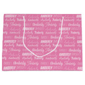 かわいいカスタムピンクネームタイポグラフィガールズ誕生日 ラージペーパーバッグ (正面)