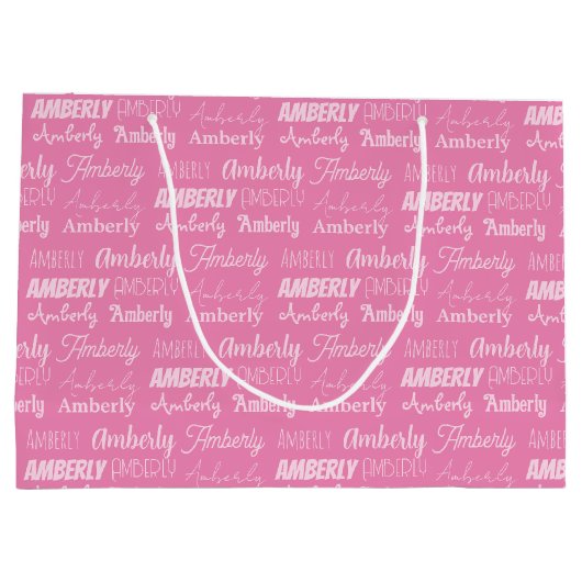 かわいいカスタムピンクネームタイポグラフィガールズ誕生日 ラージペーパーバッグ (裏面)